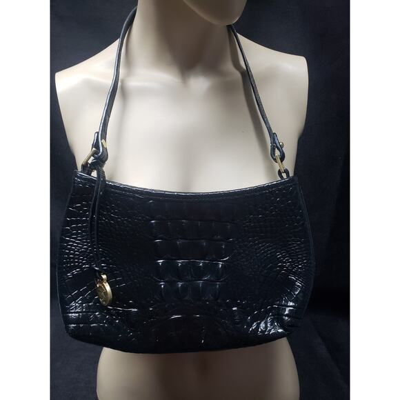 Brahmin Bekka Shoulder Bag Black Melbourne | Croc Embossed Leather Small Purse - Picture 3 of 12